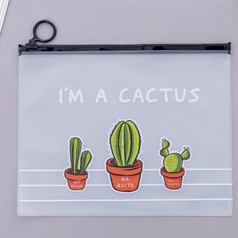 

Cute Fresh Transparent Frosted Cactus Ring Storage Bag Large Capacity Student Stationery Pencil Case