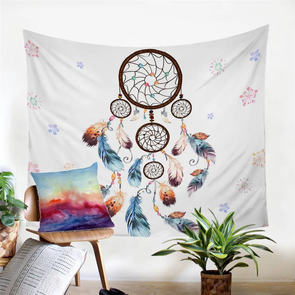 BeddingOutlet Hipster Watercolor Tapestry Dreamcatcher Feathers Wall Hanging Bohemian Art Carpet Decorative 2 Sizes|decorative tapestry|hanging wall