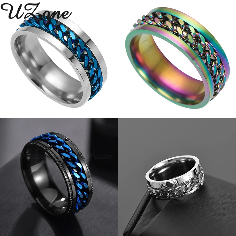 Кольцо UZone в стиле панк-рок для мужчин и женщин вращающаяся цепочка из