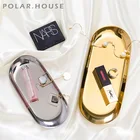 Лоток для хранения в скандинавском стиле из нержавеющей стали, Овальный металлический поднос для демонстрации фруктов, цвета розового золота, серебристого черного цвета, для ювелирных изделий