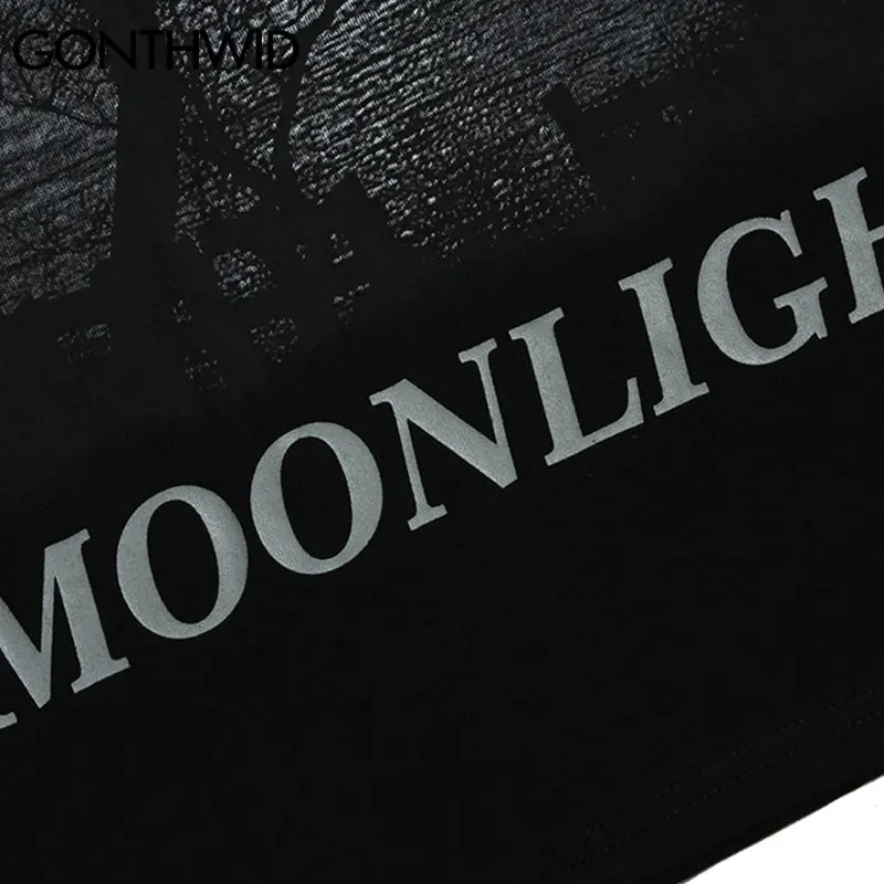 

GONTHWID Oversized Tshirts Harajuku Moonlight Landscape Print Tees Shirts Streetwear Hip Hop Casual Cotton Long Sleeve Tees Tops