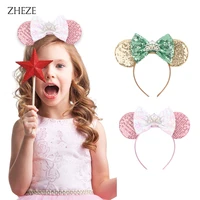 new glitter mouse ears headband for girls women sequins pearl crown 5bow hairband children party festival diy hair accessories