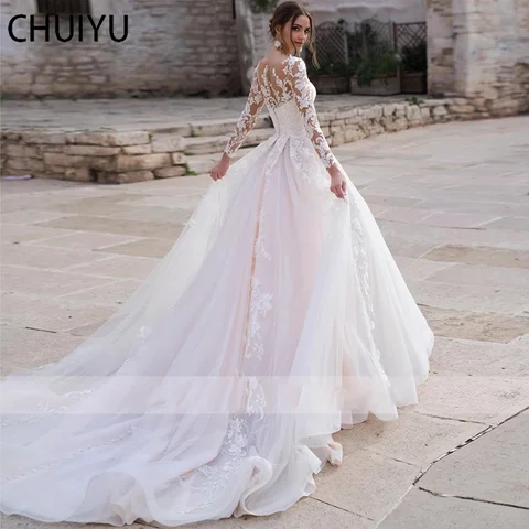 HERBURNL Elegant Wedding Dresses For Women 2023 Lace A Line Long Sleeves Appliques Bridal  Ladies Party Vestido De Casamento