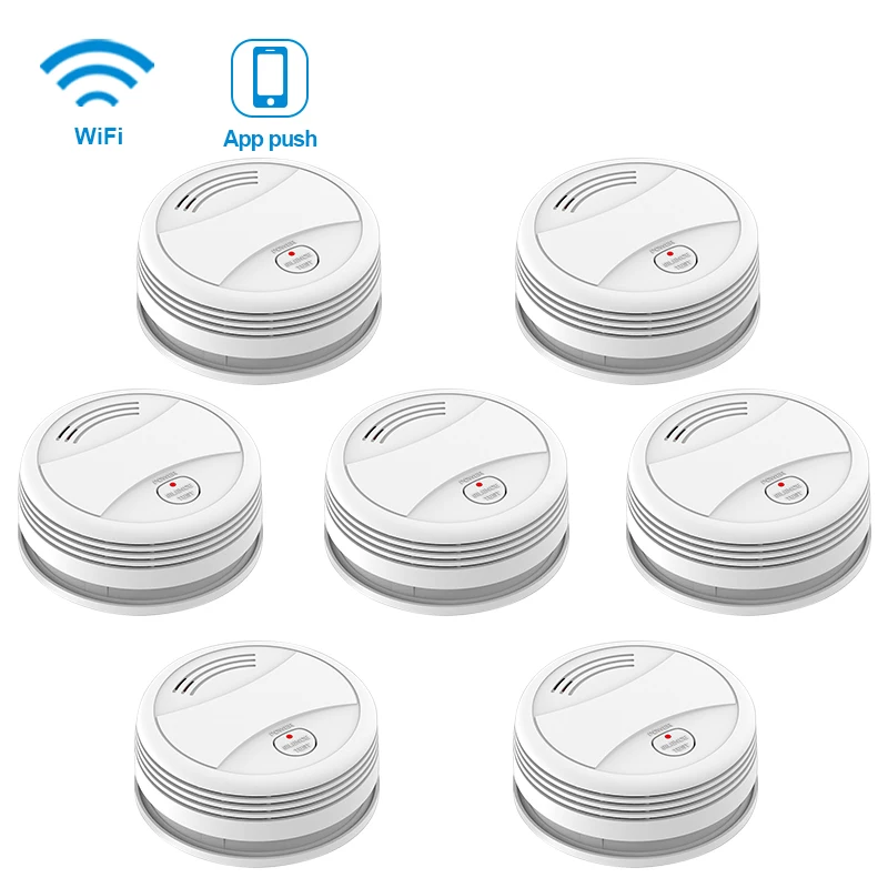 7pcs CPVan SM05W WiFi детектор дыма Tuya APP контроль безопасности пожарная защита беспроводной пожарный детектор для домашняя система охранной сигнализации пожарная сигнализация противопожарная система противопожарный датч - Цвет: 7pcs
