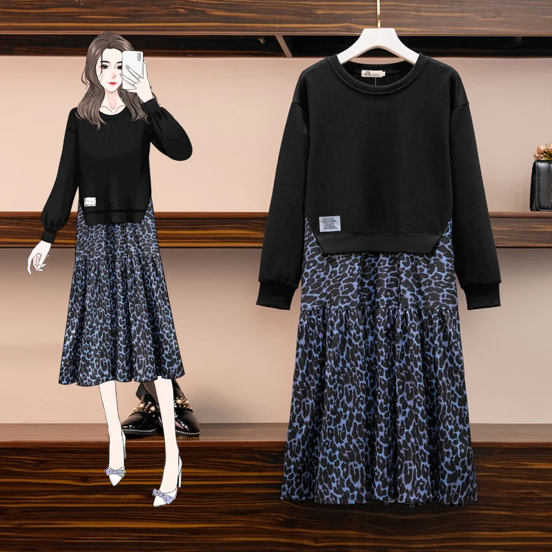 

Новинка, осенние женские платья EHQAXIN, футболка с леопардовым принтом и вышивкой, свободное Повседневное платье с длинным рукавом