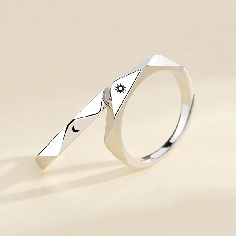

Fashion 2 PCS/Set Matching Rings For Couple Women Men Wedding Jewelry Heart Sun Moon Mountain Wave Fish Party Friend Gift Anillo