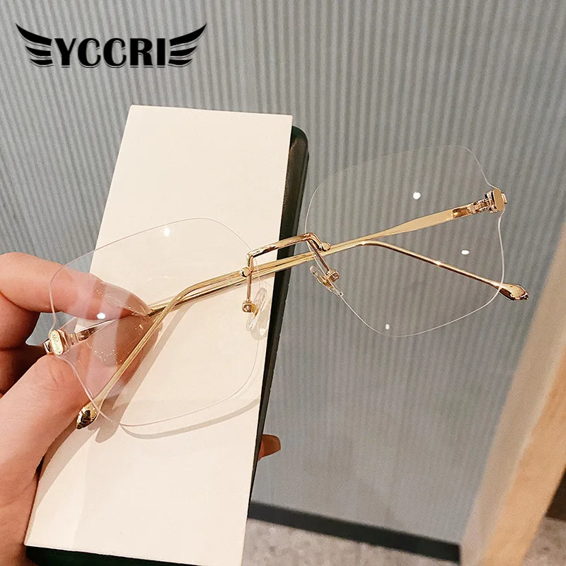 

Fashion Unisex Frameless Cut-edge Anti-blue Light Unisex Glasses Metal Frame Protects Eyes Women Man Reading Glasses