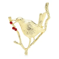 wulibaby eating bean bird brooches for women lady metal stand on branch bird office party brooch pin gifts