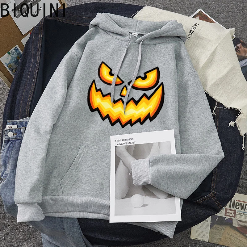 

Halloween pumpkin facial features horror unisex print Sweatshirt Hoodie pattern fleece casual basic student hoody long sleeve