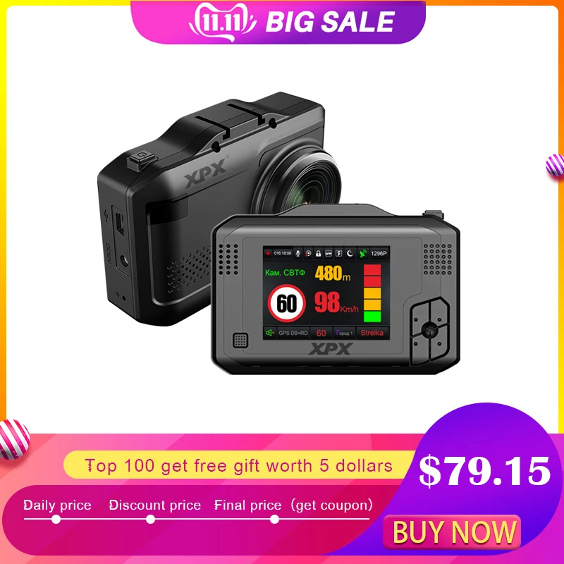 Автомобильная камера XPX Dash cam Автомобильный видеорегистратор 3 в 1 gps радар dvr SFHD 1296P Ambarella A12 Dashcam радар детектор g-сенсор
