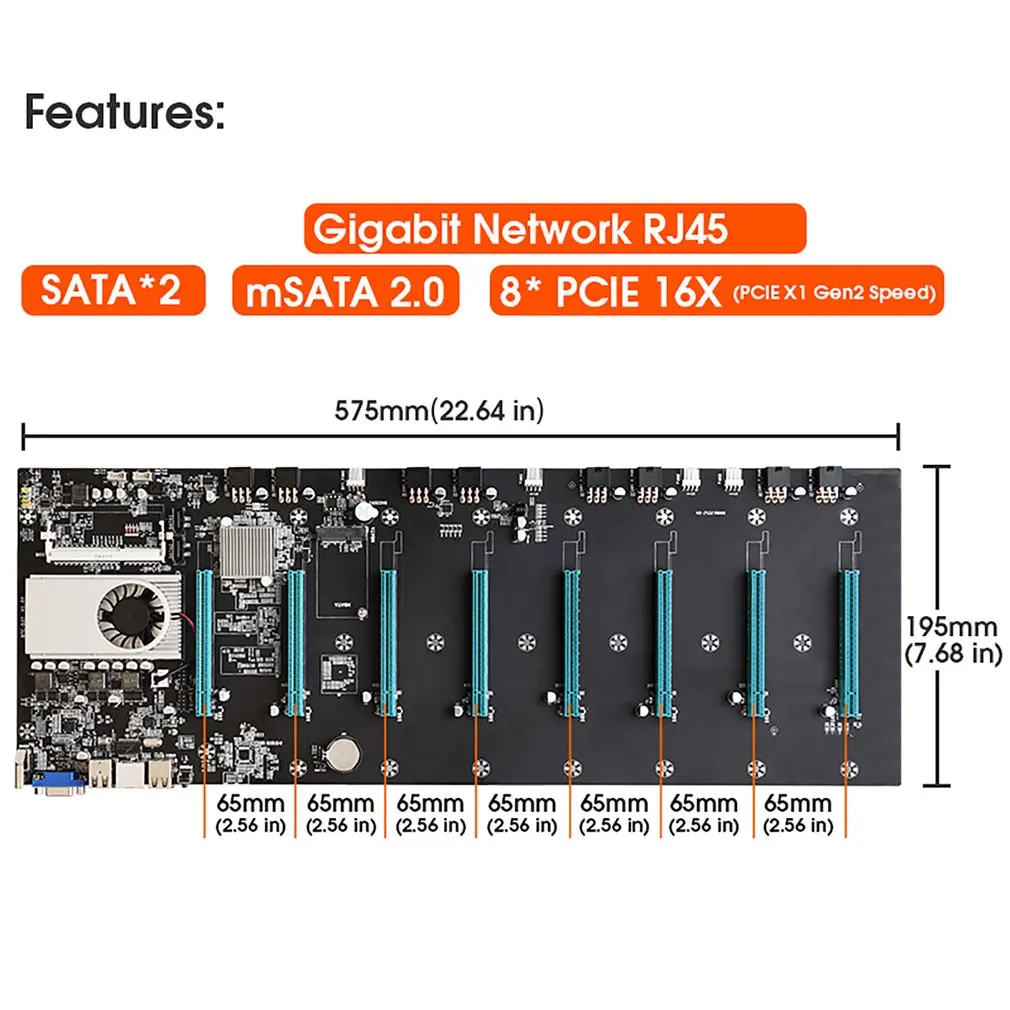 BTC-S37 Mining Motherboard CPU Set 8 Miner Video Card Slot Memory Adapter Integrated VGA Interface Low Power Consumption All New