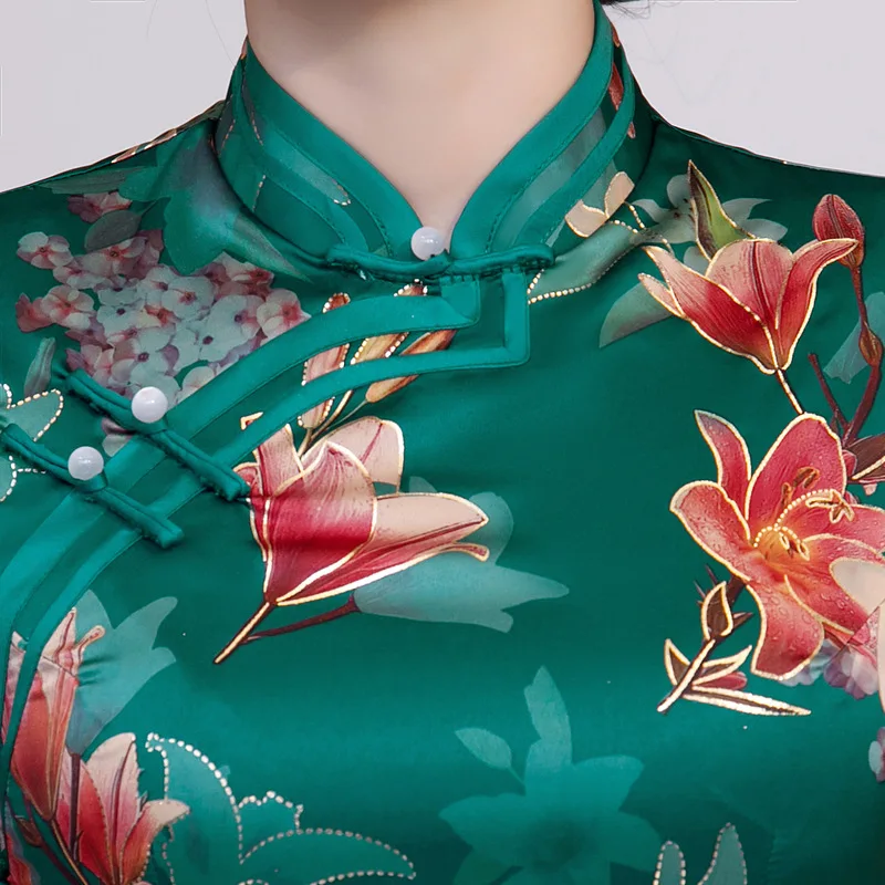 

Vintage Chinese Traditional Women Rayon Print Flower green Qipao Plus Size 4XL Mandarin Collar Cheongsam
