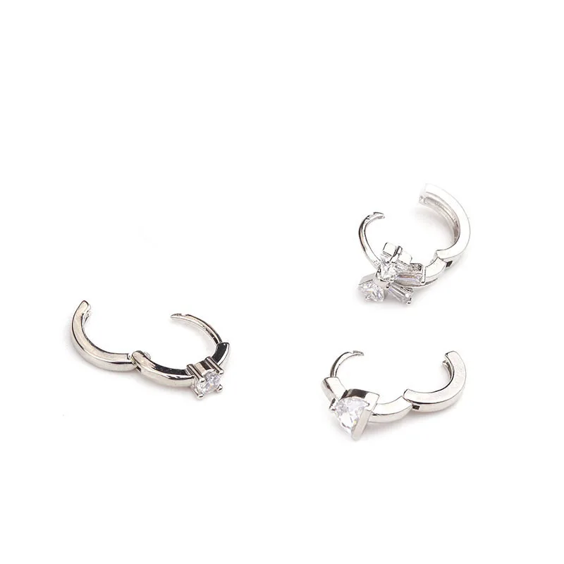 QCOOLJLY 1Pc New Tiny Cartilage Hoop With Cubic Zirconia Flower Cross Heart Bow Small Tragus Earring Helix Piercing Jewelry | Украшения и