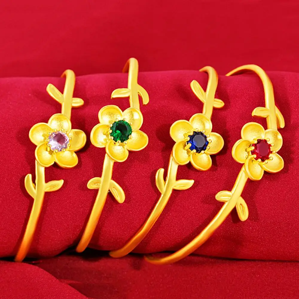 

Женский браслет из циркония HOYON, золотистый браслет 18 карат, древнее кружево, с пескоструйной обработкой, белый, красный, синий, изумрудный, д...