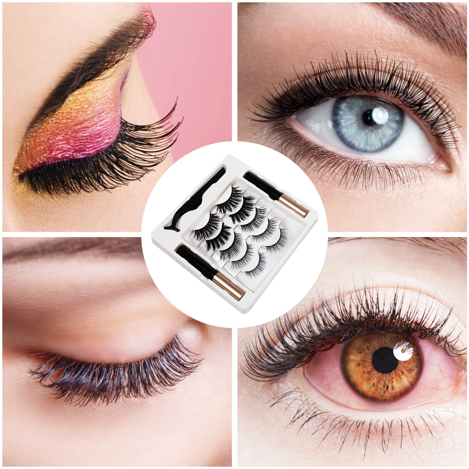 

5 Pairs Magnetic Eyelashes Set Faux Lash Magnetic Eyeliner With Eyelashes And Tweezer Long Waterproof Magnetic Eyelashes Set