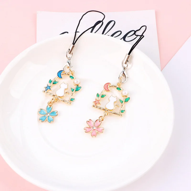 

10pcs Cartoon Enamel Swing cat Carp streamer Shell Rabbit Key Chain Charm Metal Keychain Holder Women Bag Car Key Ring Pendant