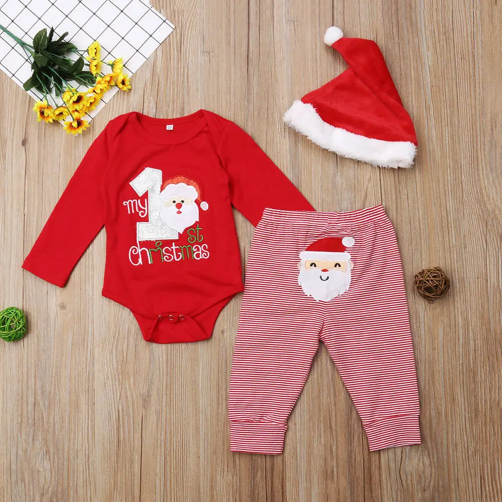 Комплект одежды из 3 предметов для новорожденных с надписью My First Christmas Santa топы