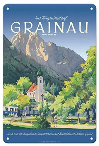 

Grainau, Germany - Zugspitze Mountain, Germany’s Highest Peak by Jupp Wiertz c.1933 Metal Tin Sign
