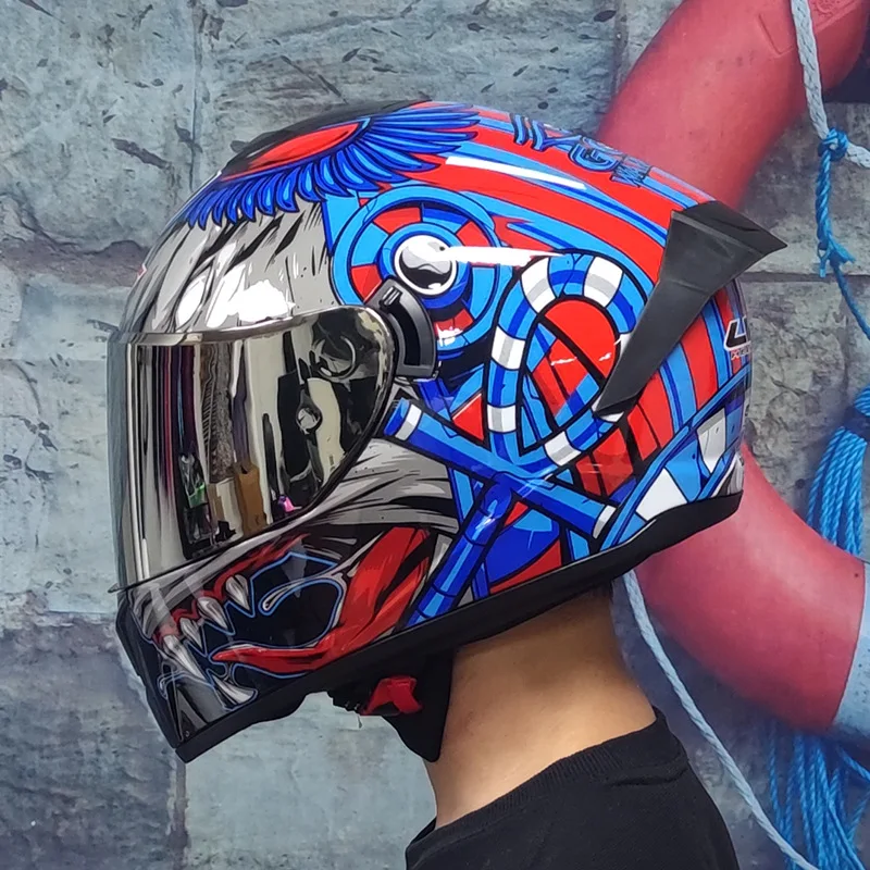 Мотоциклетный шлем на все лицо защитный для езды по бездорожью с волшебным синим