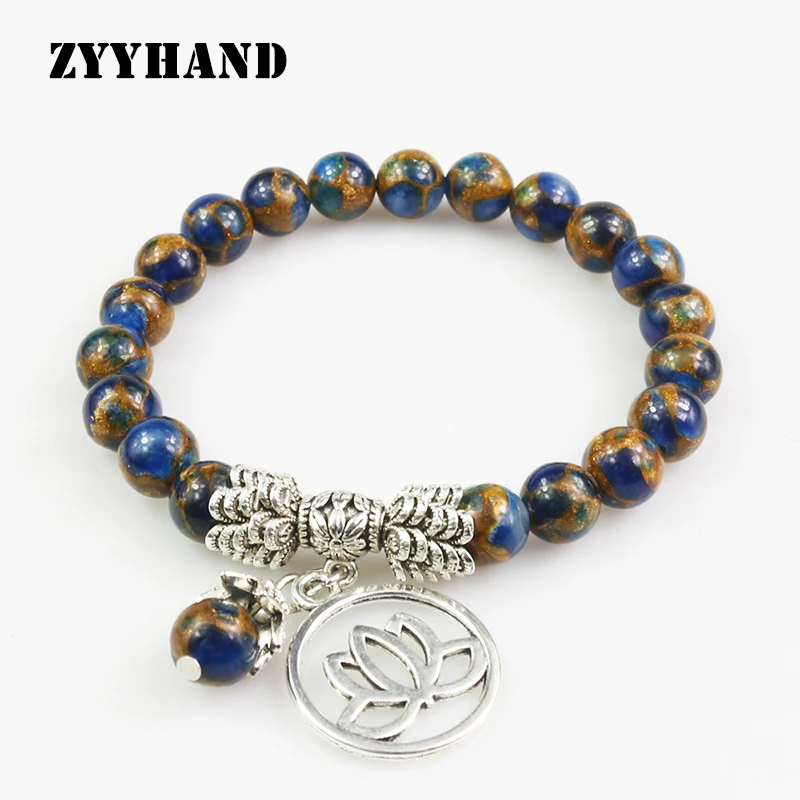 Новое поступление золотистого камня женские 8 мм бусины голубого цвета