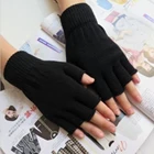 Новое поступление! Зимние Черные Короткие шерстяные вязаные перчатки с открытыми пальцами на запястье, теплые тренировки для женщин и мужчин 2018