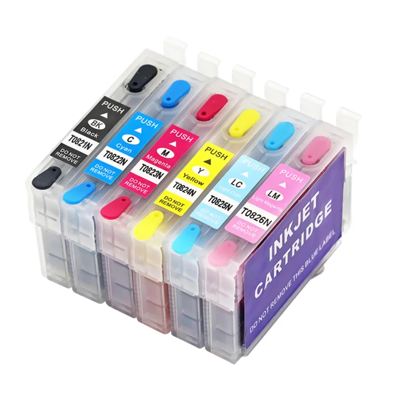 T0821Refillable чернильный картридж для Epson Stylus R270 R390 RX590 T50 TX700W TX800W TX720 TX700 TX800 RX610 принтеры