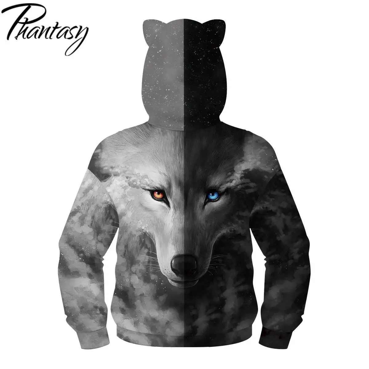 

Phantasy Kids Blue Fox Hoodies Boys Girls Arctic Fox Ear Cap Pullover Warm Casual Hooded Sweatshirt Cute Outdoor Streetwear Top