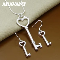 925 silver hollow heart keys pendants necklaces earrings sets for women girls christmas jewelry gifts