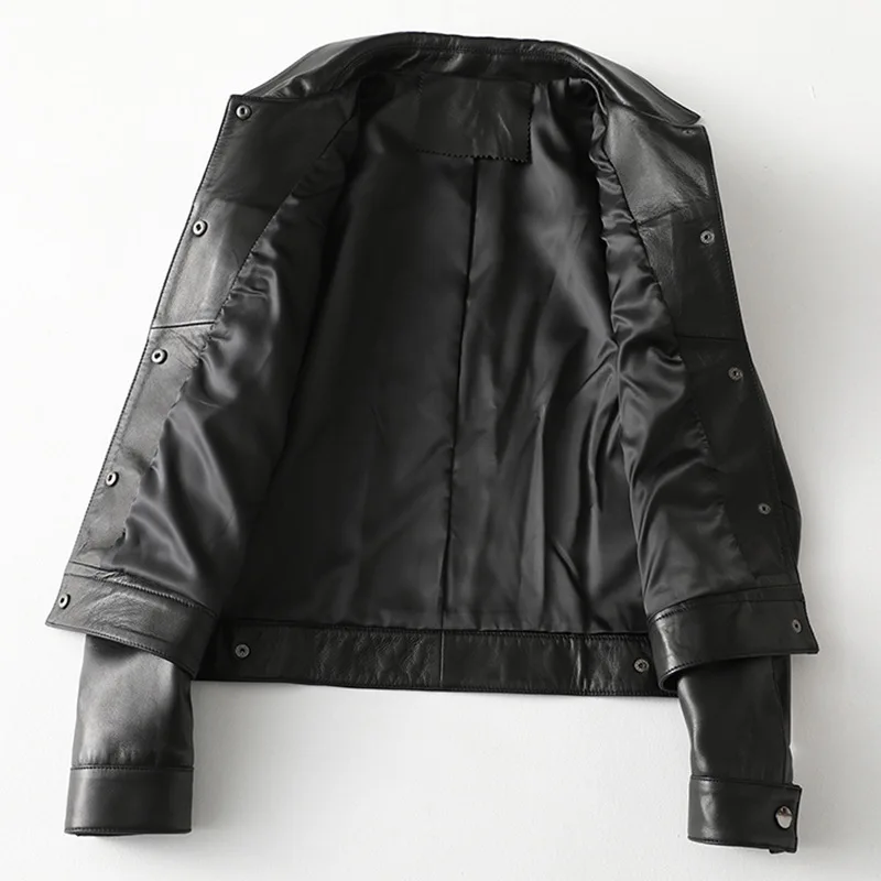 Women's New Leather Leather Jacket, Sheep Leather Jacket, Short Casual Jacket Biker Jacket Women  Black Pu Leather Jacket