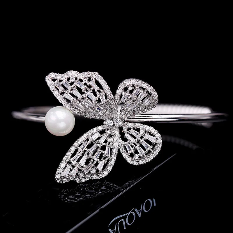 Bangle Горячая Мода AAA огранка кубический циркон браслет на ухо с бабочкой кольца для женщин Роскошные открытый конец палец кольцо ювелирные изделия Аксессуары - Цвет основного камня: Bangle
