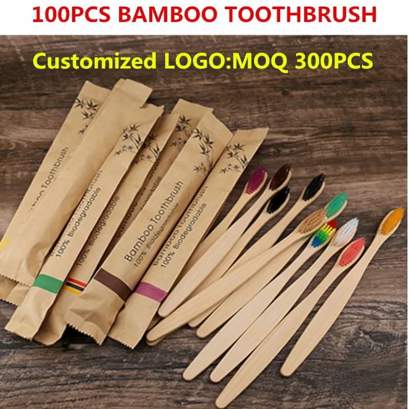 

50 / 100 Pcs Portable Bamboo Toothbrushes Eco Friendly Wooden Tooth Brush for Adults Children Customized Laser Engraving Logo