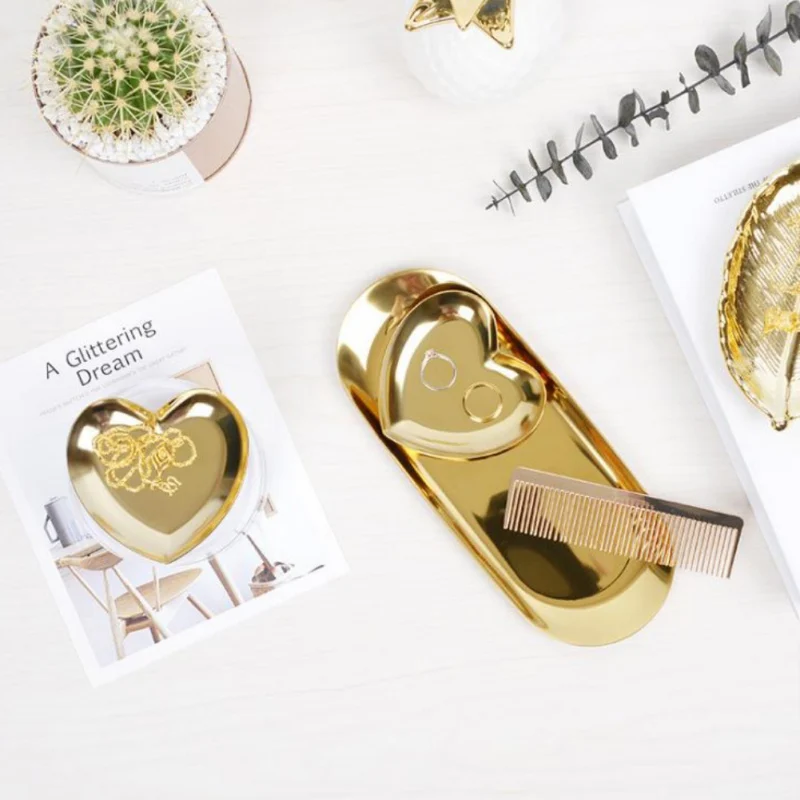 

Home Heart-shaped Jewelry Storage Tray Color Serving Plate Metal Tray Storages Arrange Fruit Tray New