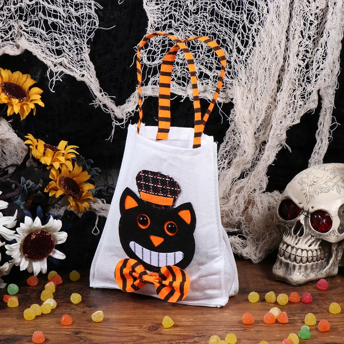 1pc Trick Halloween Bags Pumpkins Candy Bag Standing Up Linen Reusable Portable Cartoon Gift Pouch For Children Kids | Дом и сад