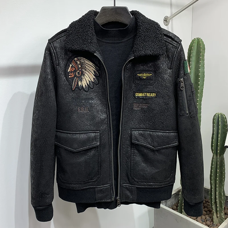 Мужская зимняя куртка-бомбер из меха ягненка размеры до 4XL | одежда