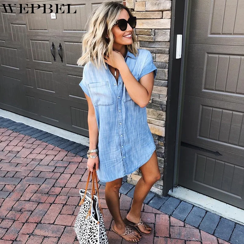 

WEPBEL Shirt Summer Solid Color Slim-Fit Pocket Stitching Shirt Women's Short Sleeve Single-Breasted Turn-down Collar Shirt