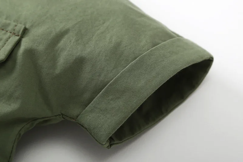 Армейское зеленое платье с короткими рукавами для маленьких девочек пуговицы в