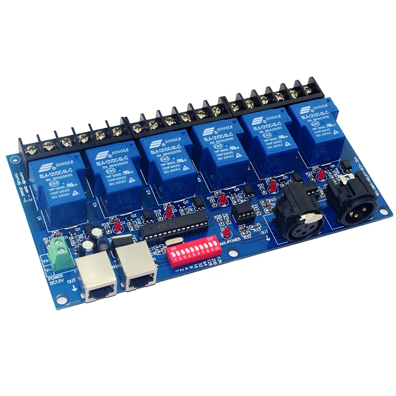 6CH реле dmx512 управления ler RJ45 XLR релейный выход DMX512 6-ходовой Переключатель DC12V 30A *