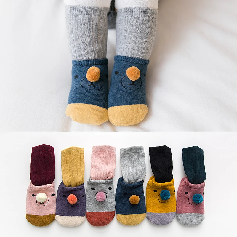 

Seven&mami 3D Pompom Terry Baby Socks with non-slip sole/ABS Unisex Novelty infant inner socks with outer socks