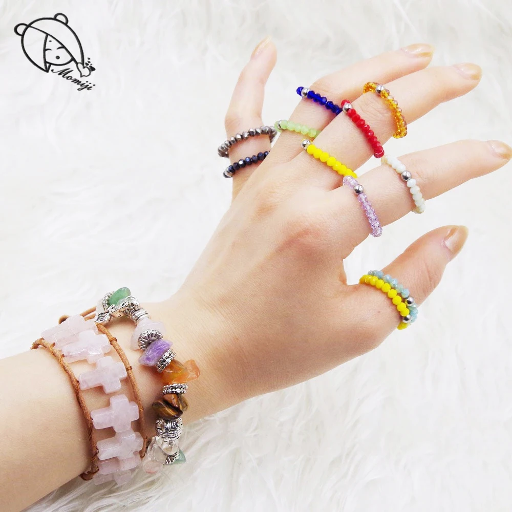 

Модные ювелирные изделия Momiji корейские кольца из бисера для женщин кольца из натурального камня Подарки Регулируемые повседневные ювелирн...