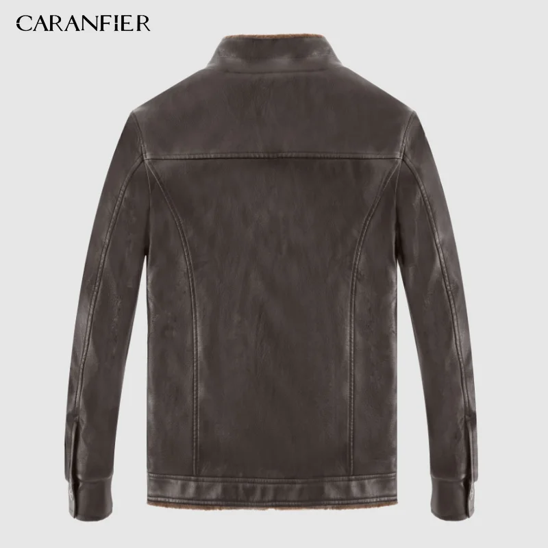 CARANFIER новая зимняя мотоциклетная мужская кожаная куртка плюс бархатная ветровка
