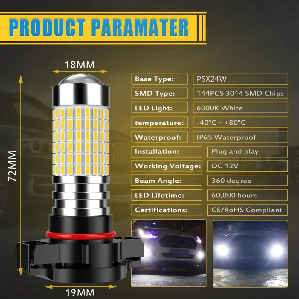 2x PSX24W H11 H8 H9 светодиодные лампы для противотуманных фар 9005 HB3 9006 HB4 Honda Civic Accord CRV CRZ Fit