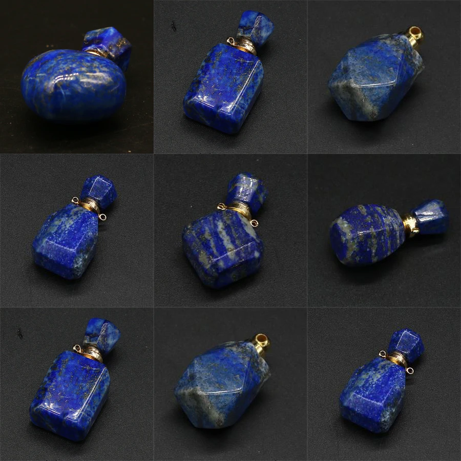 

Natural Semi-precious Stone Lapis Lazuli Perfume Bottle Diffuser Geometric Pendant DIY for Making Jewelry Necklace Gift