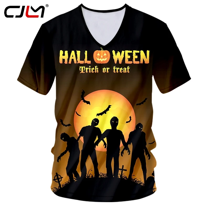 

CJLM модная одежда для Хэллоуина, человек, луна, зомби, хит продаж, оптовая продажа, футболка с V-образным вырезом 6XL, мужская одежда с 3D принтом