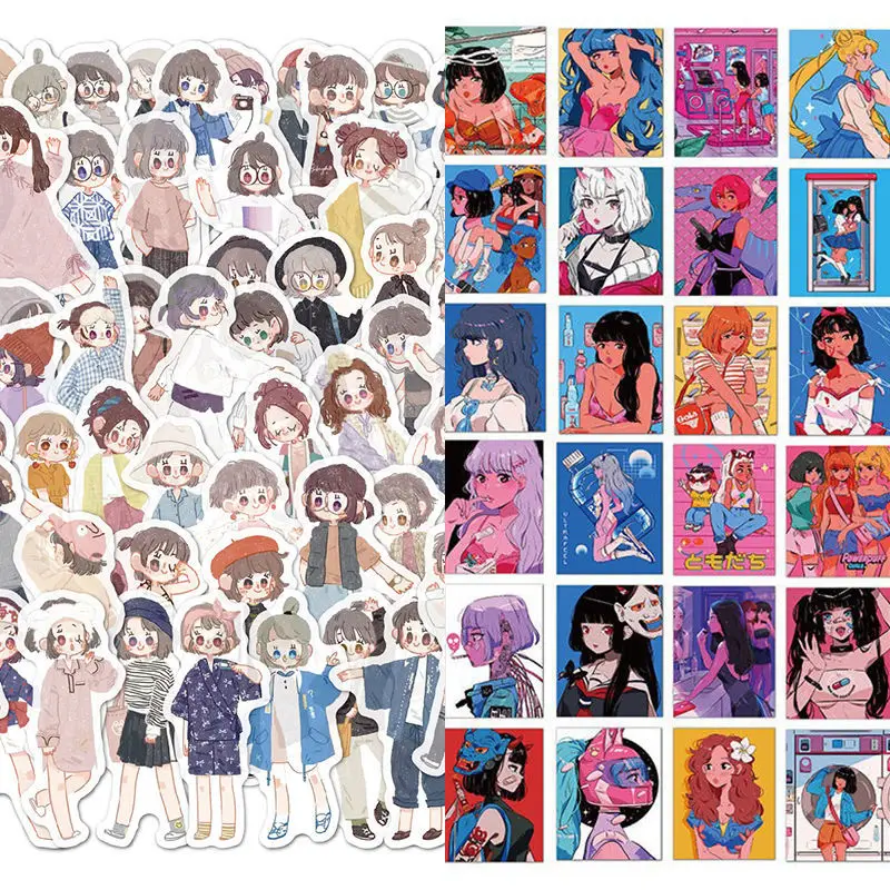 

10/36/80PCS Ins Pocket Sticker Japanese Anime Character Girl Cute Girl Cartoon Wear Waterproof Water Cup Helmet Laptop Book