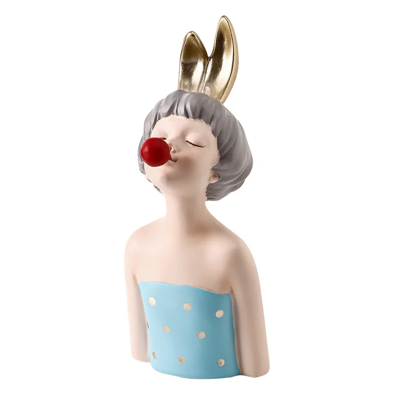 

Nordic Ins Bubble Girl Rabbit Ears Creative Resin Sculpture Living Room TV Cabinet Desktop Arrangement Home Decor Ornaments