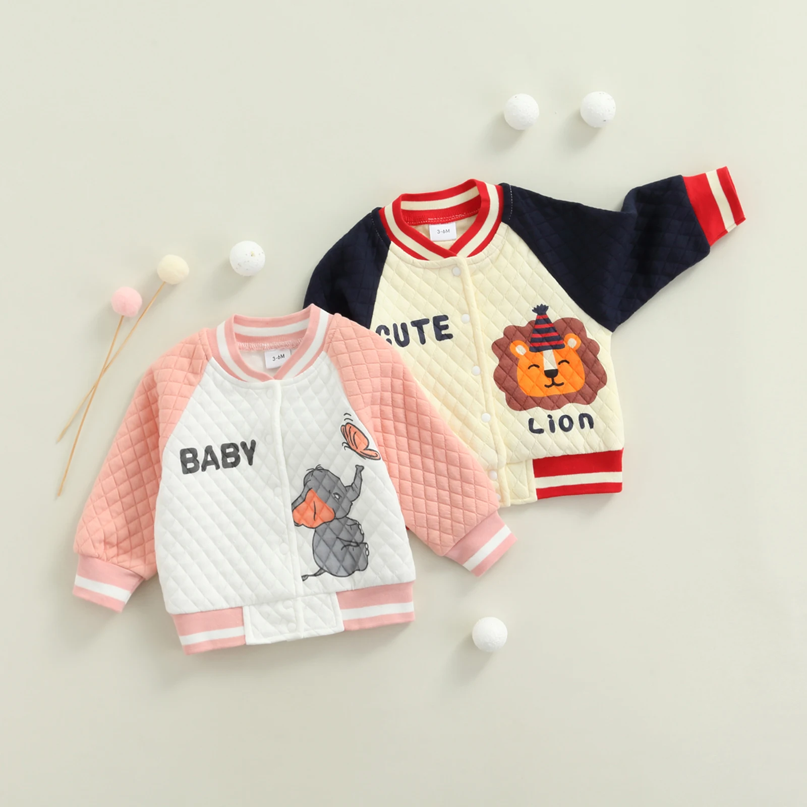 

Newborn Baby Girls Clothing Autumn Long Sleeve Coat Lion Elephant Pattern Contrast Color Jacket Cotton Single-Breasted Outwear