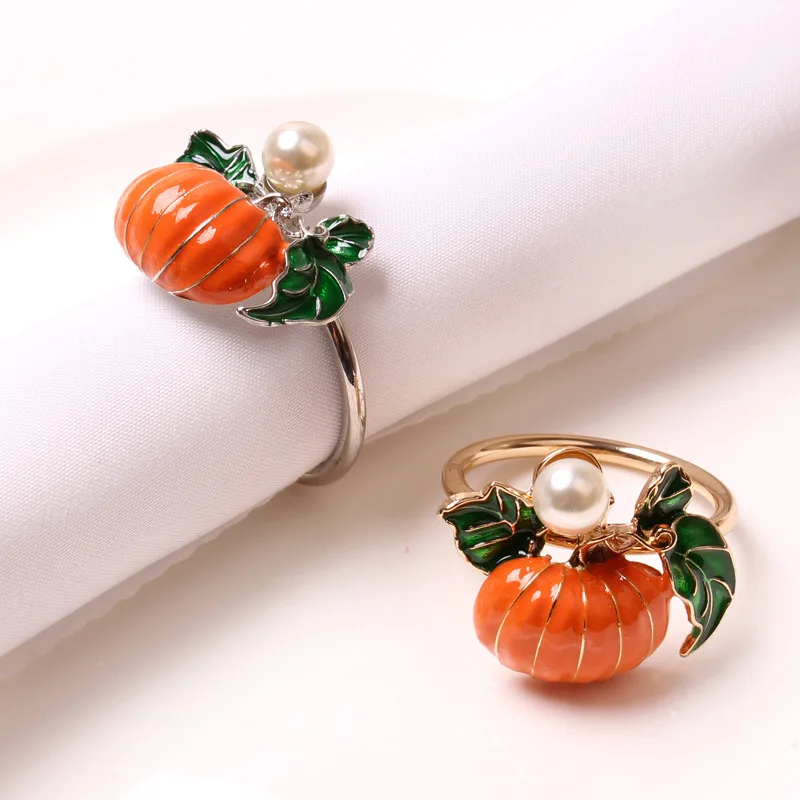 

6cs Pumpkin Napkin Ring Metal Napkin Holder Serviette Buckle for for Halloween Home Party Table Decoration