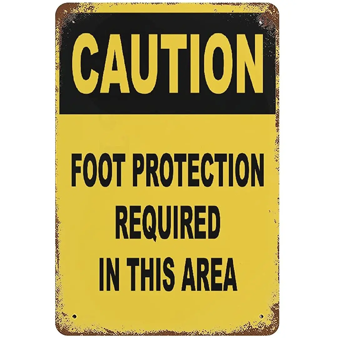 

Retro Metal Sign Caution Foot Protection Required in This Area Street Signs and Road Wall Decoration
