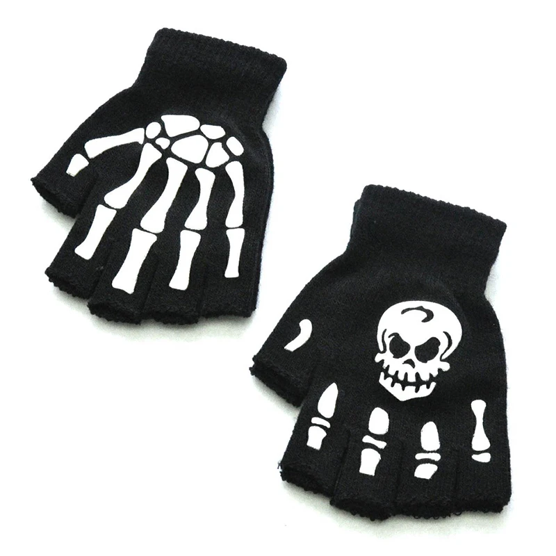 

2021 Halloween Style Gloves Horror Skull Claw Bone Skeleton Half Gloves Novelty Unisex Mitten Gloves Winter Hand Warmer New