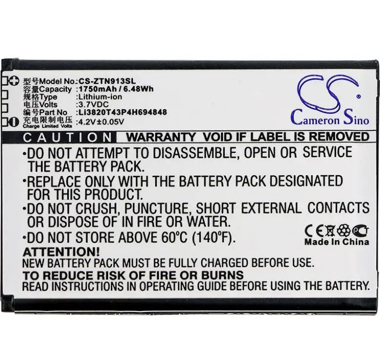 

cameron sino 1750mah battery for ZTE N9136 Overture 3 Prestige 2 TD-LTE Z835 Li3820T43P4H694848 Mobile, SmartPhone Battery
